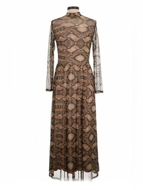 Elegant Brown Snake Print Maxi Dress